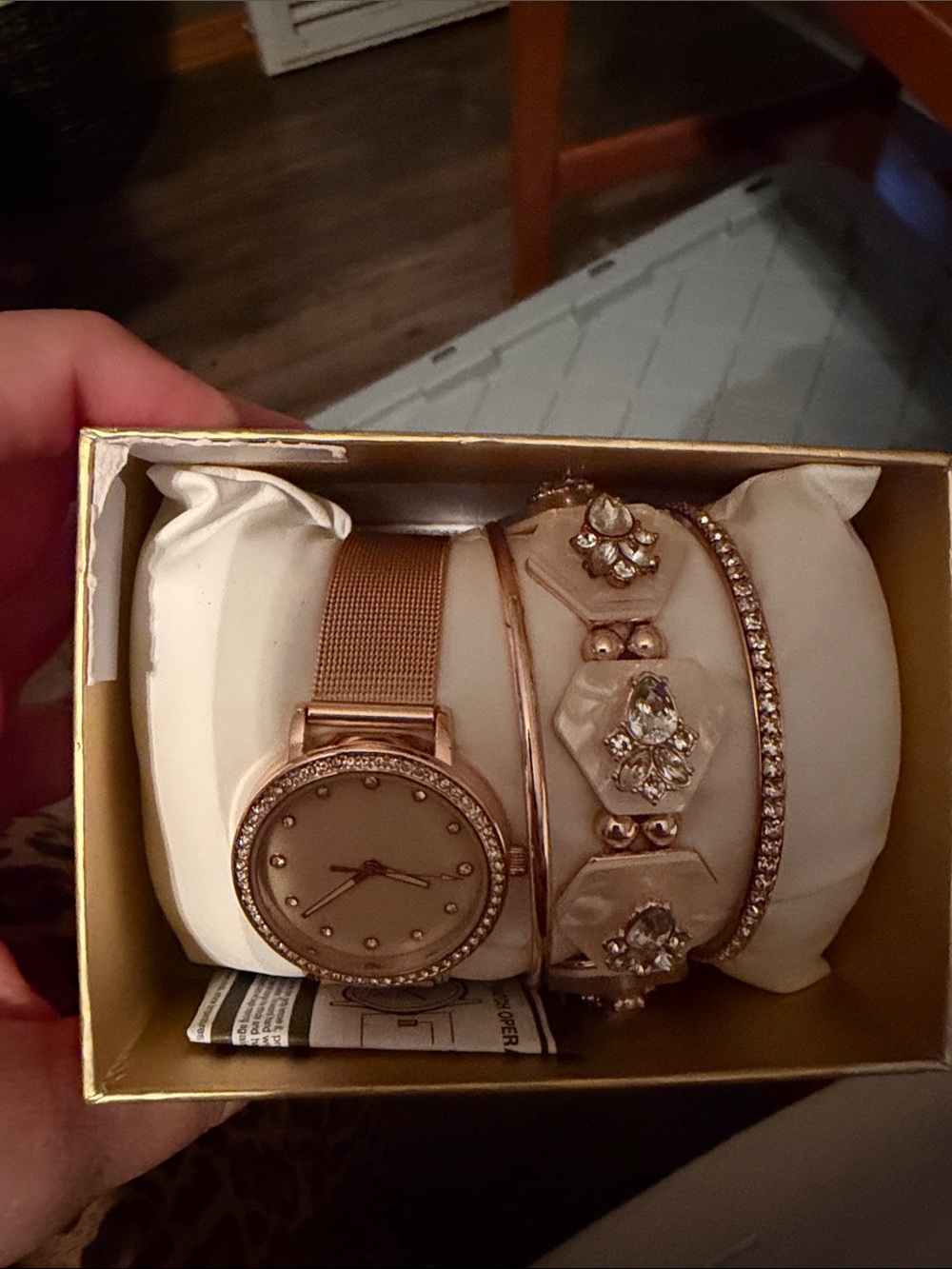 Rose Gold Crystal Accent Watch and Bracelet Set